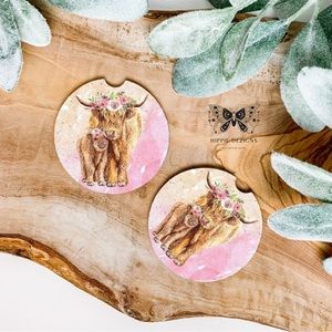 Highland Cow Car Coaster | Car Accessories | Cow Decor | Coaster Set